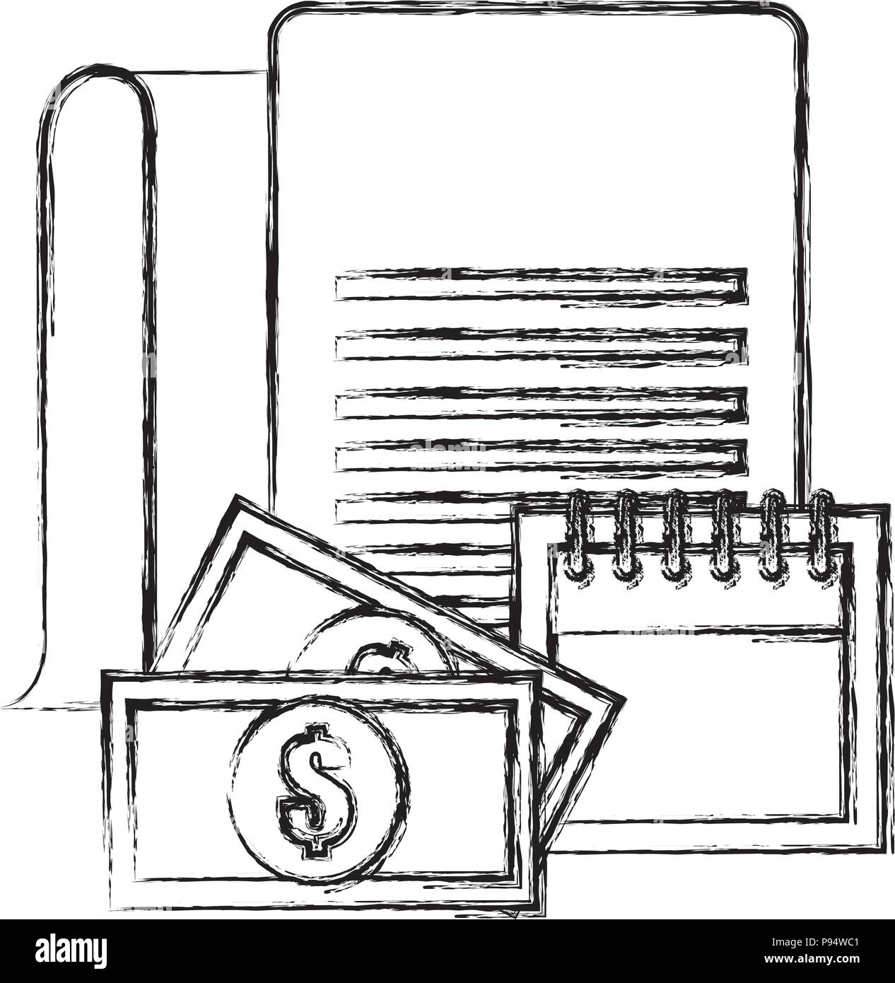 documents with calendar and money Stock Vector