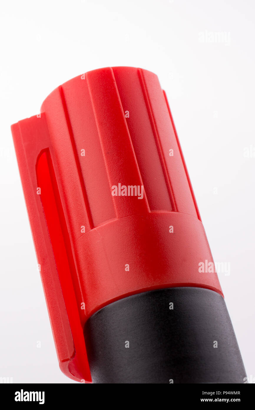 Caps switched color markers side by side on a white background Stock ...