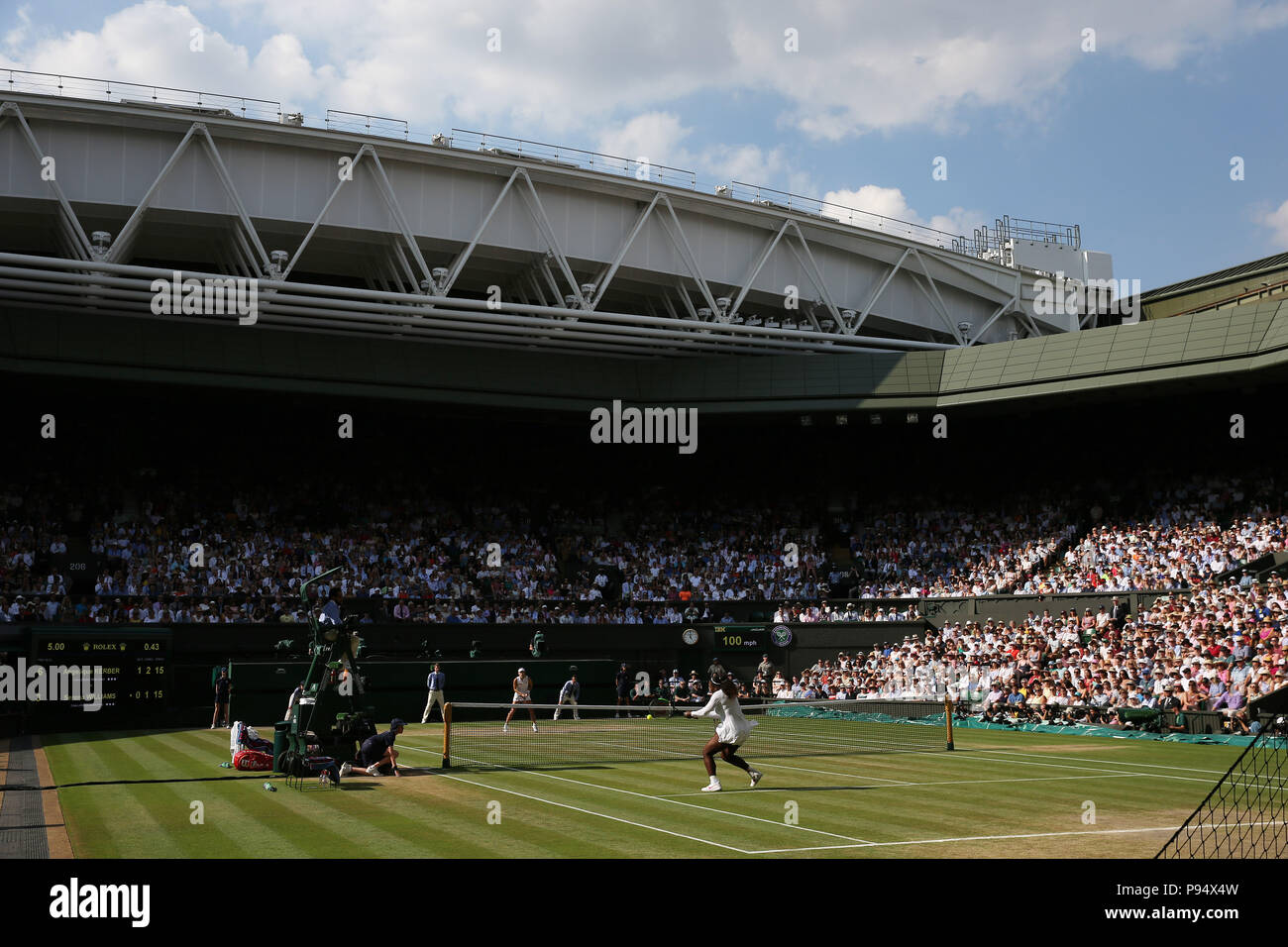 London, UK, London, UK. 14th July 2018. The Wimbledon Tennis Championships, Day 12; Womens Final, Serena Williams (USA) versus Angelique Kerber (DEU); General view of Centre Court as Serena Williams (USA) competes against Angelique Kerber (GER) in the final for the Ladies Single Title Credit: Action Plus Sports Images/Alamy Live News Stock Photo