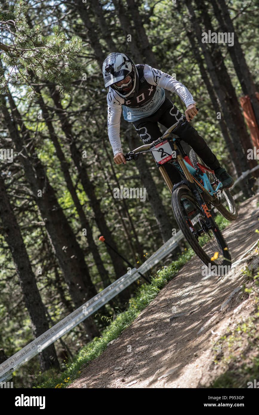Vallnord, La Massana, Andorra. 14 July 2018. Downhill qualification sesion , UCI, Moutain Bike World Cup, Vallnord Andorra. 14/07/2018 Credit: Martin Silva Cosentino / Alamy Live News Stock Photo