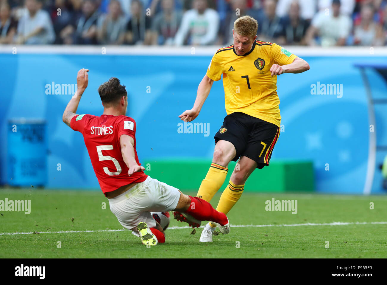 St. Petersburg, Russia. 14th July, 2018. (L-R) John Stones (ENG), Kevin De Bruyne (BEL) Football/Soccer : FIFA World Cup Russia 2018, 3rd place match between Belgium 2-0 England at Saint Petersburg Stadium in St. Petersburg, Russia . Credit: Yohei Osada/AFLO SPORT/Alamy Live News Stock Photo