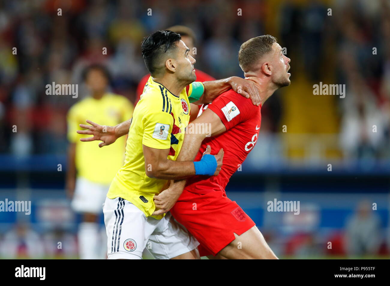 Moscow, Russia. 3rd July, 2018. (L-R) Radamel Falcao (COL), Jordan Henderson (ENG) Football/Soccer : FIFA World Cup Russia 2018 match between Colombia 1-1 England at the Spartak Stadium in Moscow, Russia . Credit: Mutsu KAWAMORI/AFLO/Alamy Live News Stock Photo