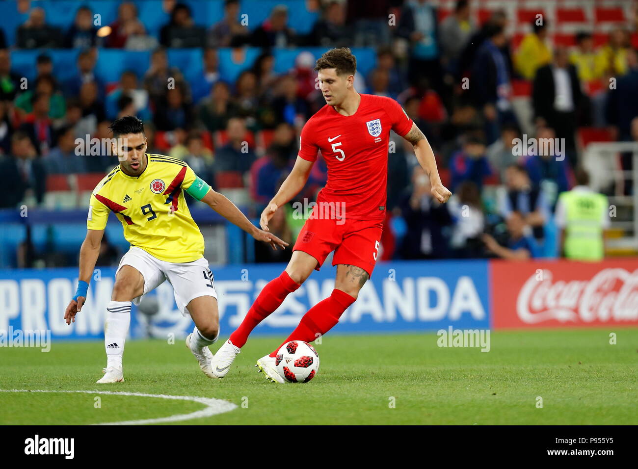 Moscow, Russia. 3rd July, 2018. (L-R) Radamel Falcao (COL), John Stones (ENG) Football/Soccer : FIFA World Cup Russia 2018 match between Colombia 1-1 England at the Spartak Stadium in Moscow, Russia . Credit: Mutsu KAWAMORI/AFLO/Alamy Live News Stock Photo