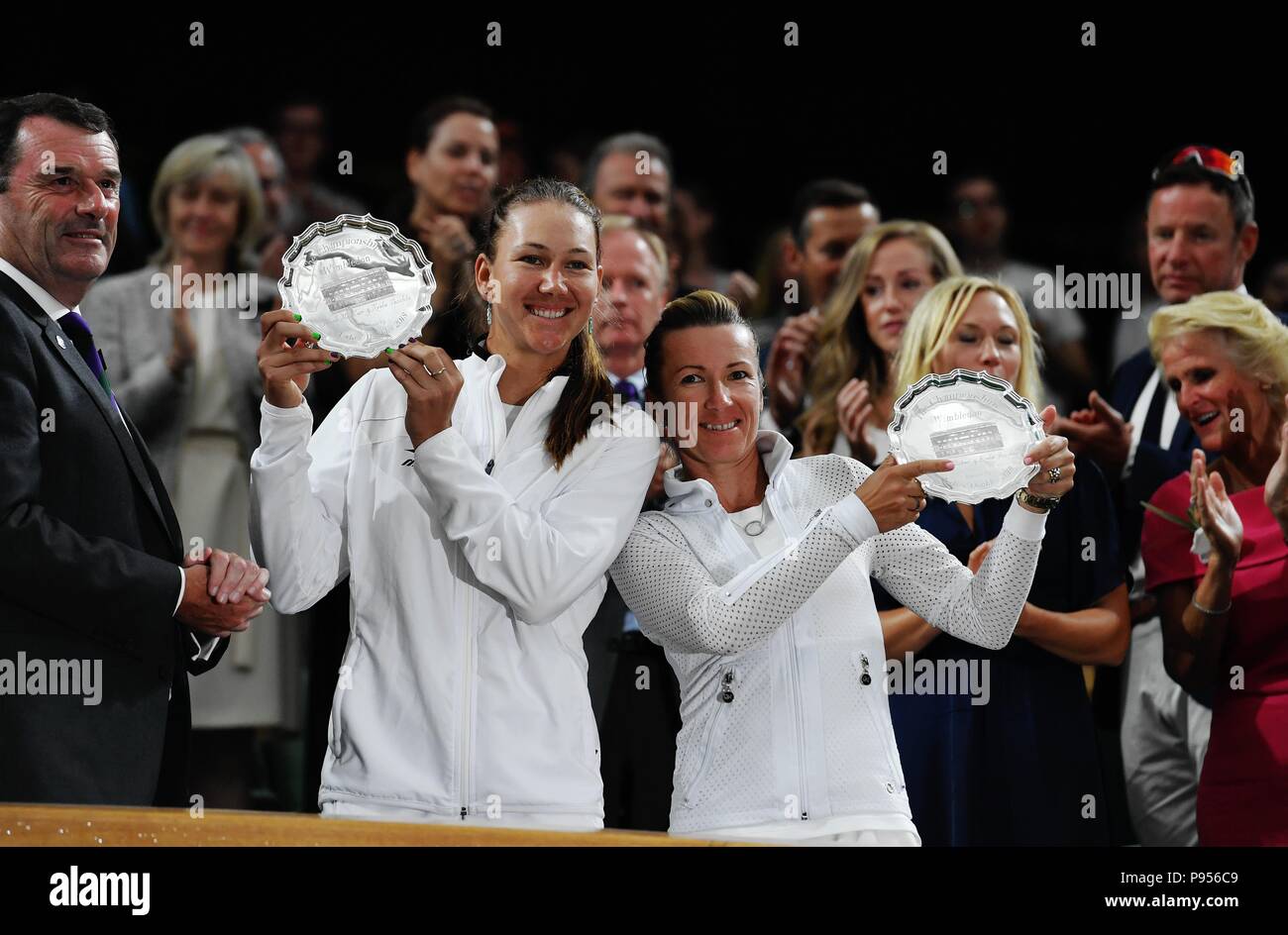 London, Britain. 14th July, 2018. Nicole Melichar (2nd L, front) of the