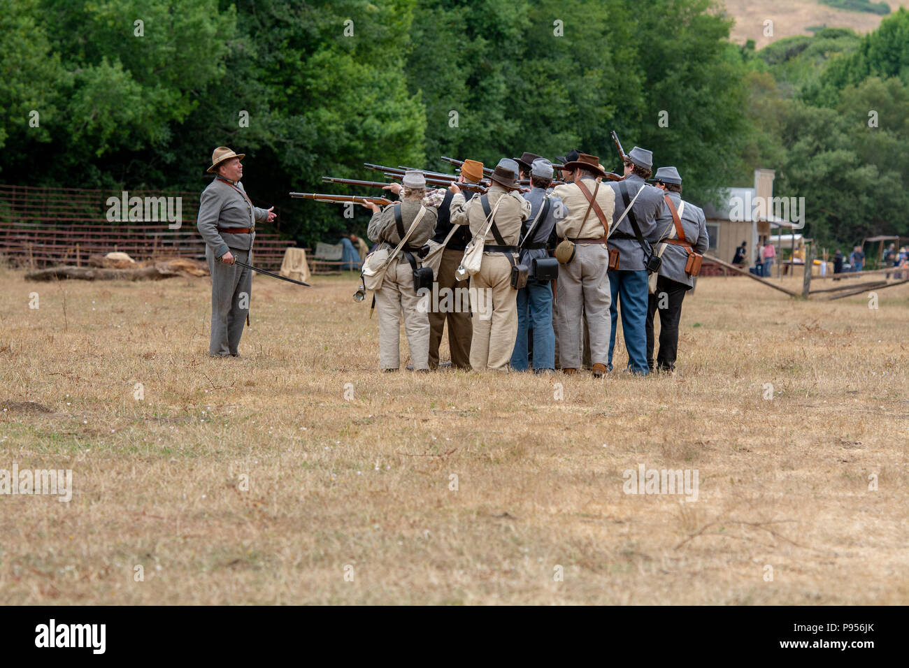 Duncans Mills, California, USA. 14 July 2018.  Confederate army at reenactement of the US Civil War, Civil War days. This event in Northern CA is one of the largest on the West Coast and happens every year Credit: AlessandraRC/Alamy Live News Stock Photo