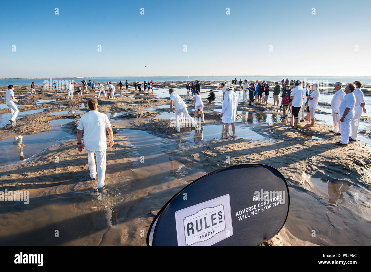 Isle of Wight, UK. 15th July 2018. Brambles Bank Cricket Match 2018, Cowes, Isle of Wight, 15 July 2018 Credit: Sam Kurtul/Alamy Live News Stock Photo