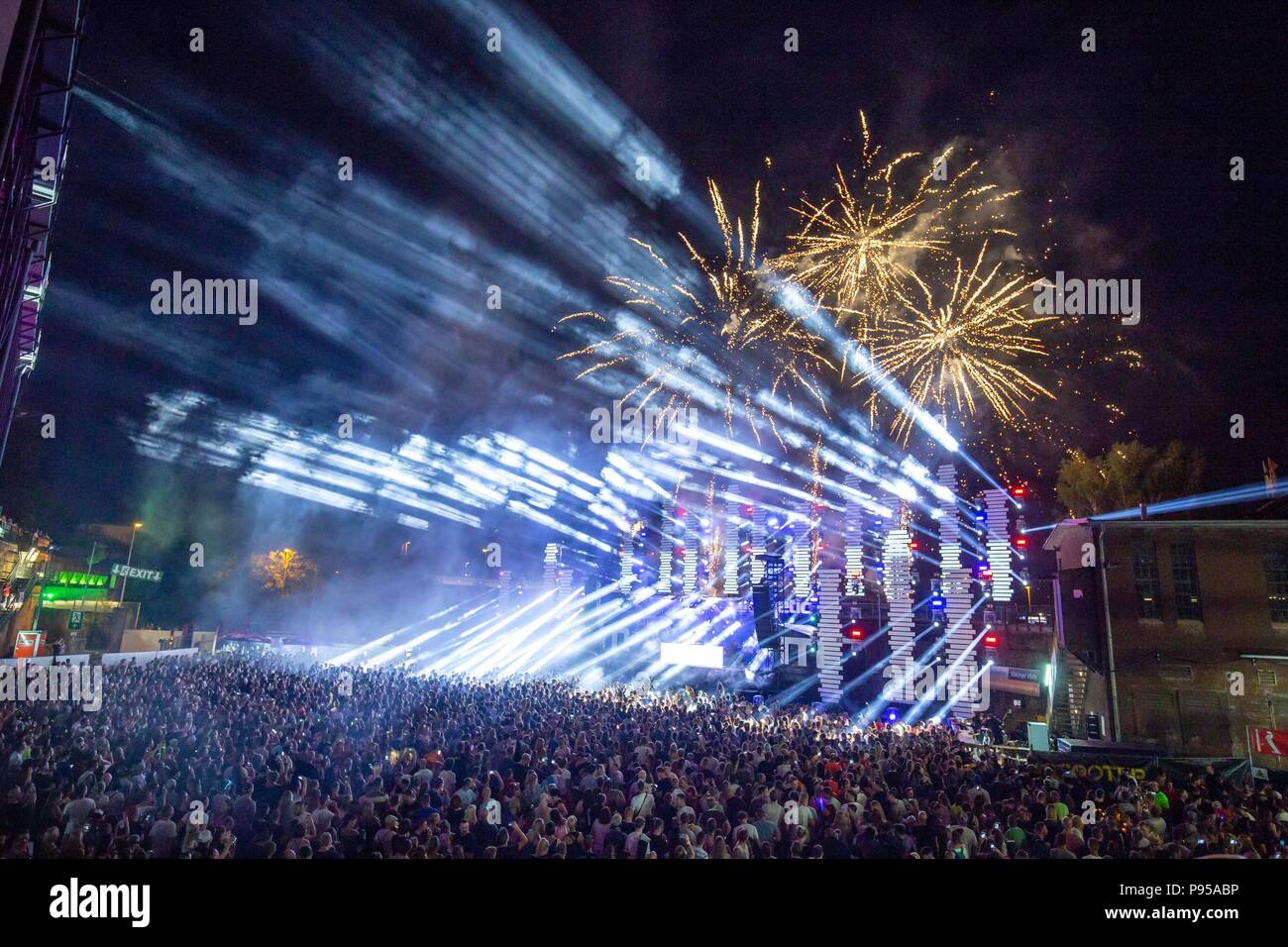 Voelklingen, Germany. 14th July, 2018. The Electro Magnetic Festival  attracted around 10,000 fans of electronic music. - NO WIRE SERVICE -  Credit: Becker & Bredel/dpa/Alamy Live News Stock Photo - Alamy