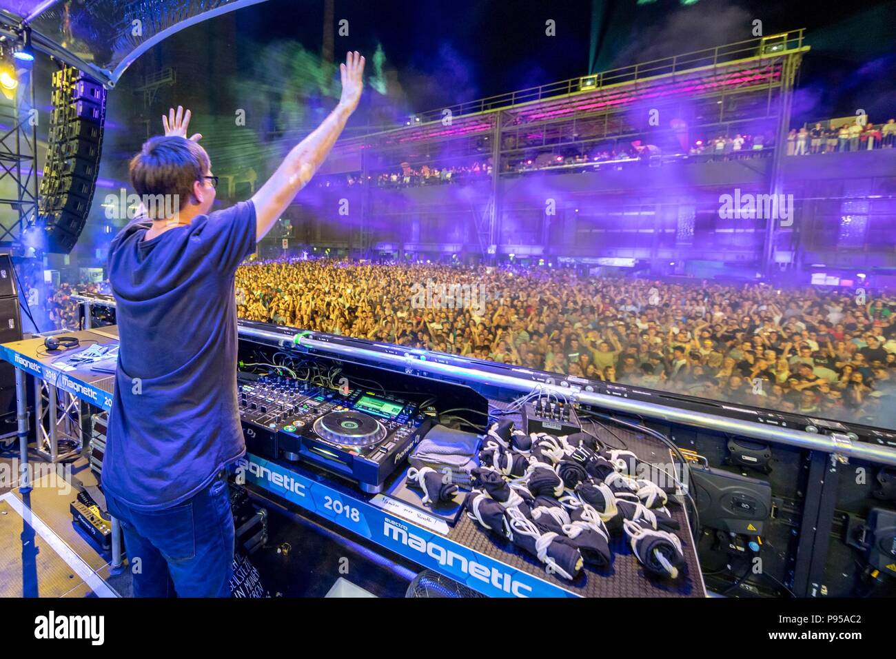 Voelklingen, Germany. 14th July, 2018. DJ Neelix performing at the Electro Magnetic  Festival, which attracted around 10,000 fans of electronic music. - NO WIRE  SERVICE - Credit: Becker & Bredel/dpa/Alamy Live News
