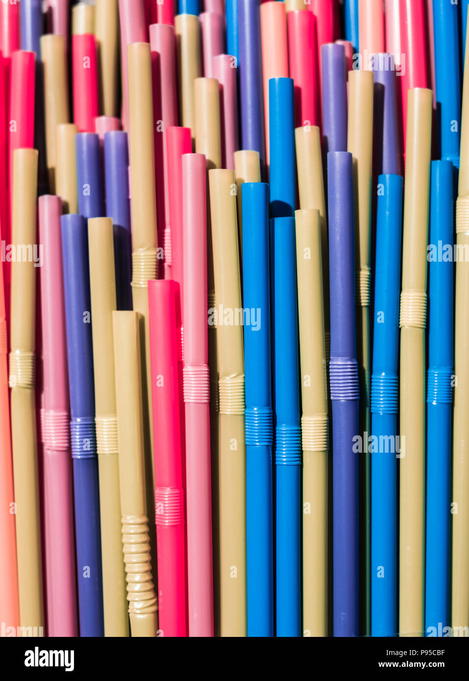 drinking straws closeup, colorful plastic straw macro Stock Photo
