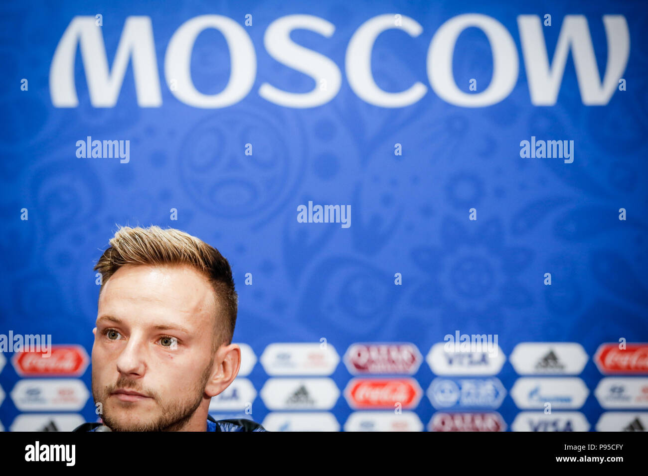 Moscow, Russia. 13th July, 2018. Ivan Rakitic of Croatia during a press conference held at the Lujniki Stadium in Moscow in Russia. Credit: Thiago Bernardes/Pacific Press/Alamy Live News Stock Photo
