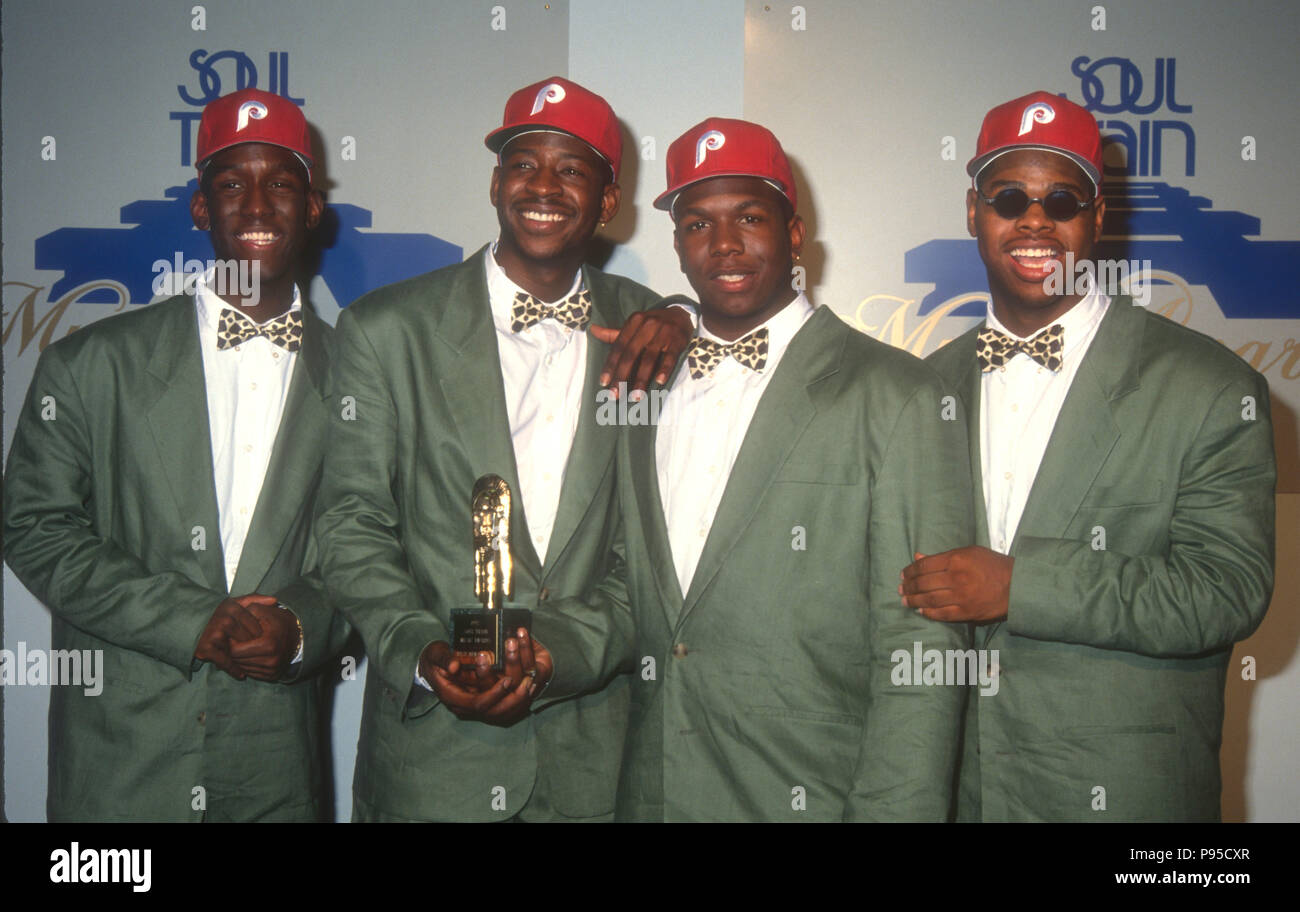LOS ANGELES, CA - MARCH 10: Boyz II Men group attend the Sixth Annual Soul  Train Music Awards on March 10, 1992 at the Shrine Auditorium in Los  Angeles, California. Photo by