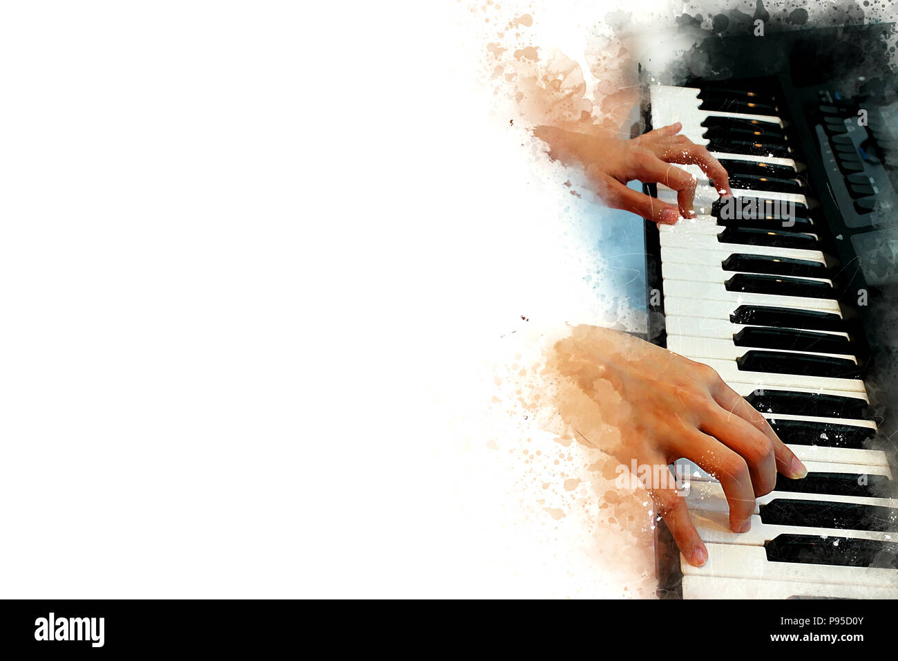 Abstract Beautiful Hand Playing Keyboard Of The Piano Foreground Watercolor Painting Background And Digital Illustration Brush To Art Stock Photo Alamy