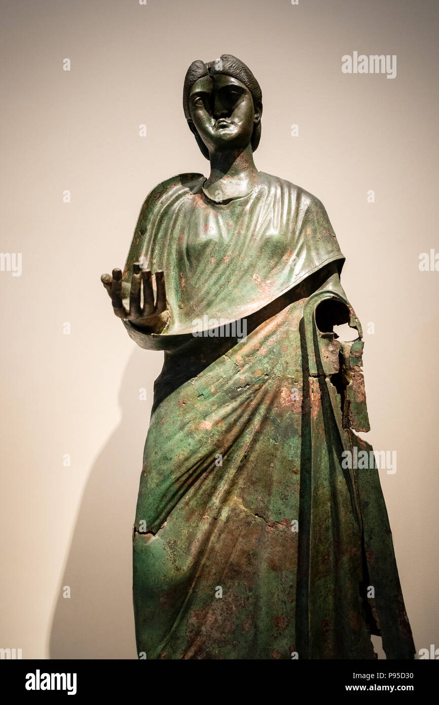 Statue of Empress Julia Aquilia Severa, Wife of Emperor Elagabalus, daughter of Quintus Aquilius, Bronze, Found Sparta, Lakonia, 221-222 AD. Stock Photo