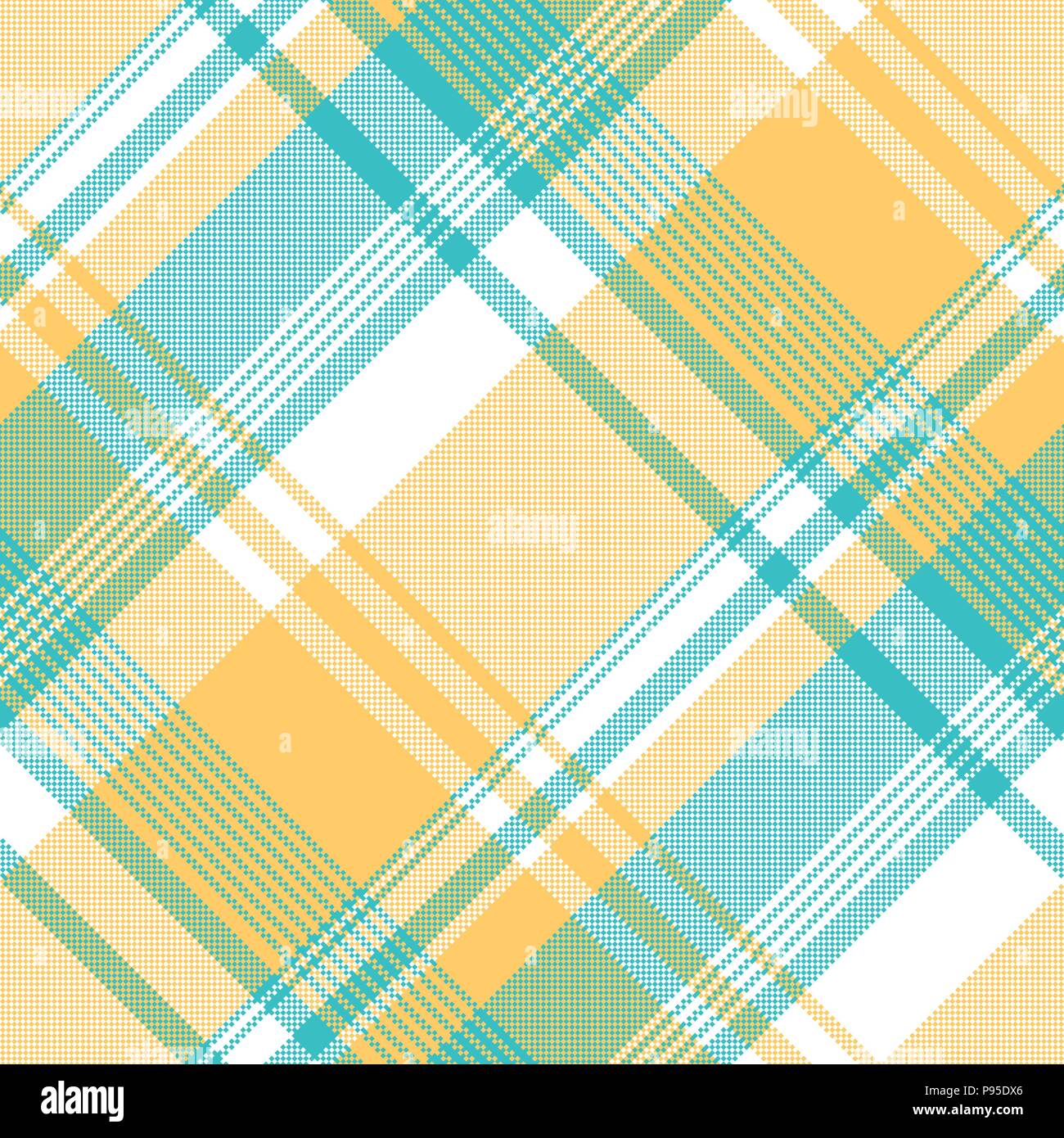 Yellow Blue Lite Color Pixel Plaid Seamless Fabric Texture Vector Illustration Stock Vector 0371