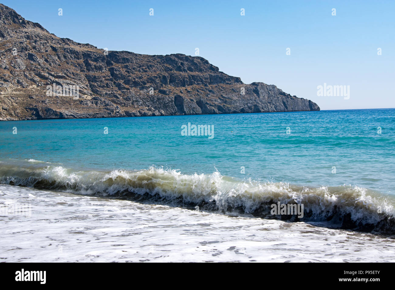 Beach of Libyan sea in Plakias resort, Crete island, Greece Stock Photo
