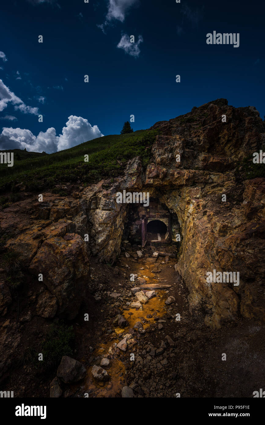 Entrance to the abandoned gold mine Colorado Mountains near Ouray Stock Photo