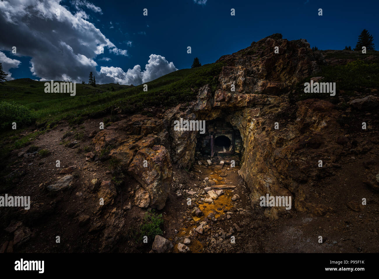 Entrance to the abandoned gold mine Colorado Mountains near Ouray Stock Photo