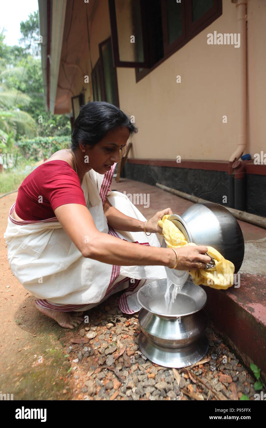 preparing kerala paal paayasam or milk porridge Stock Photo