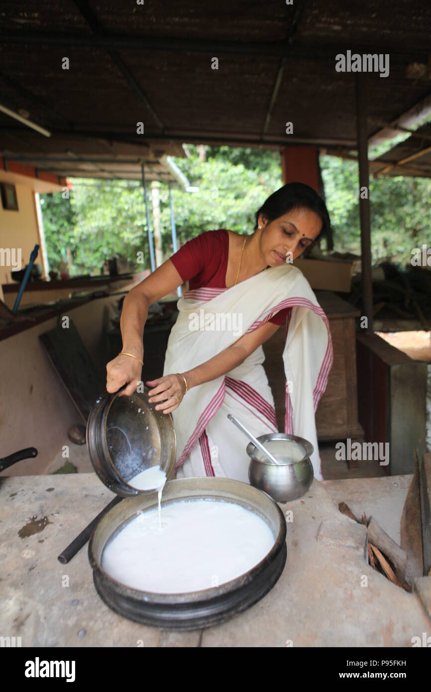 preparing kerala paal paayasam or milk porridge Stock Photo