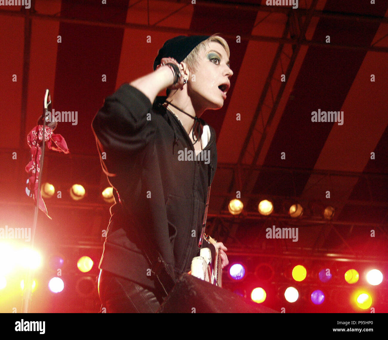 COLUMBIA, SC - April 6: Joan Jett And The Blackhearts perform at 3 Rivers Music Festival in Columbia, South Carolina on April 6, 2002. CREDIT: Chris McKay / MediaPunch Stock Photo