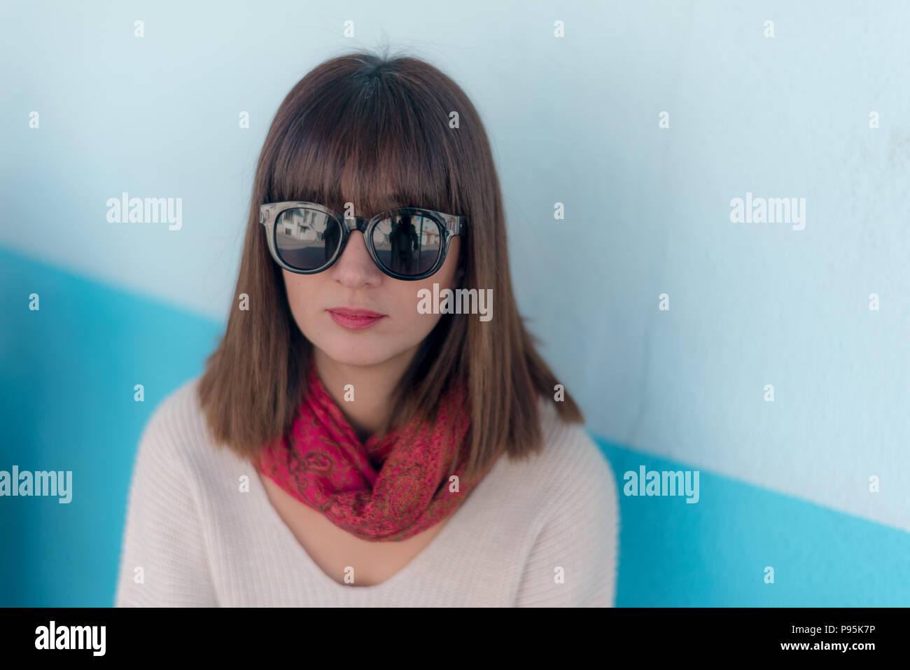Young girl with glassess casual dressed Middle Easterner modern girl with glasses Stock Photo