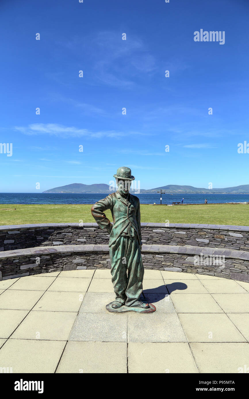 Statue of Charlie Chaplin on the waterfront of waterville, County Kerry Ireland. Stock Photo