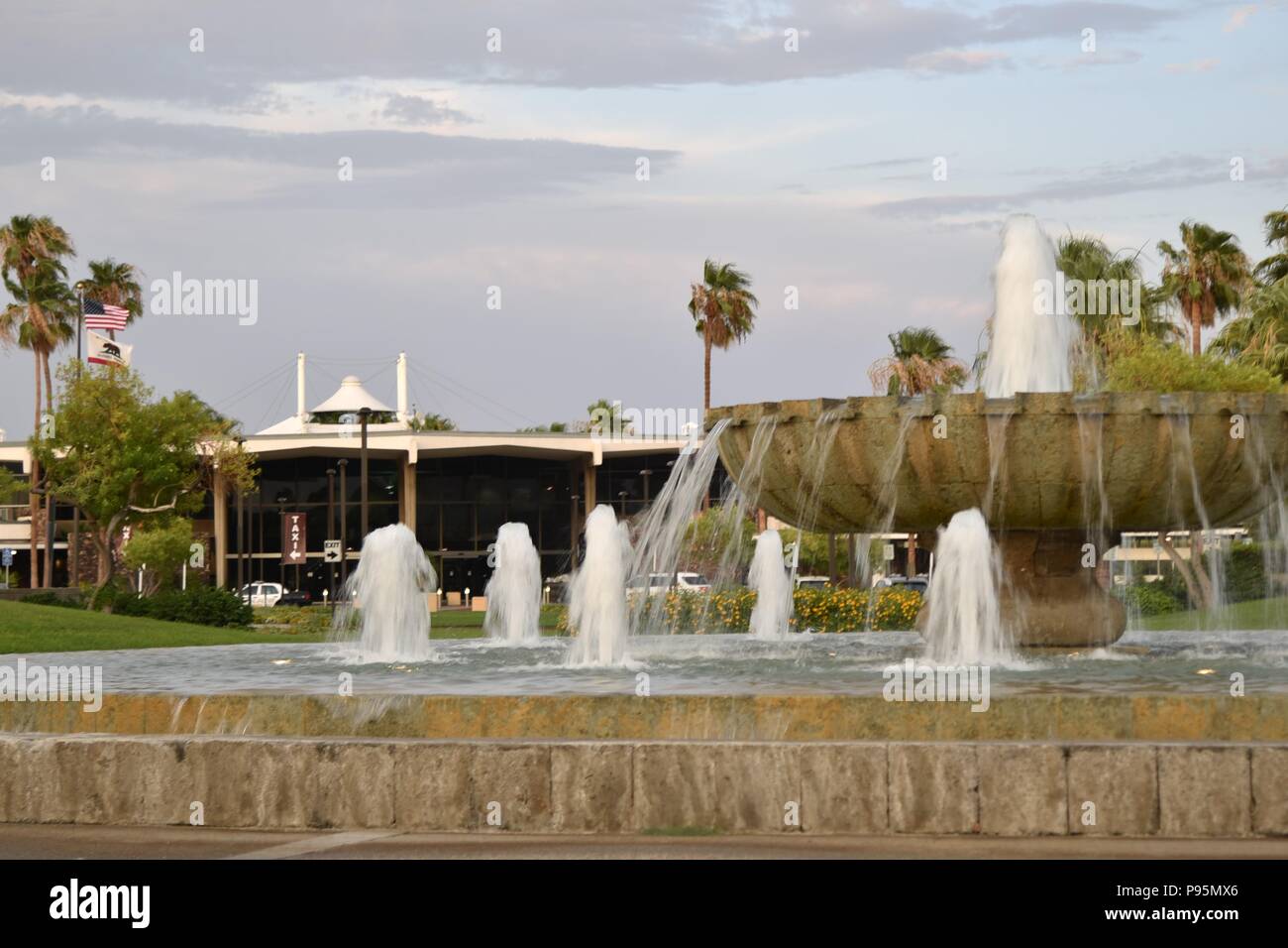 Fountain in front of the Palm Springs airport Stock Photo