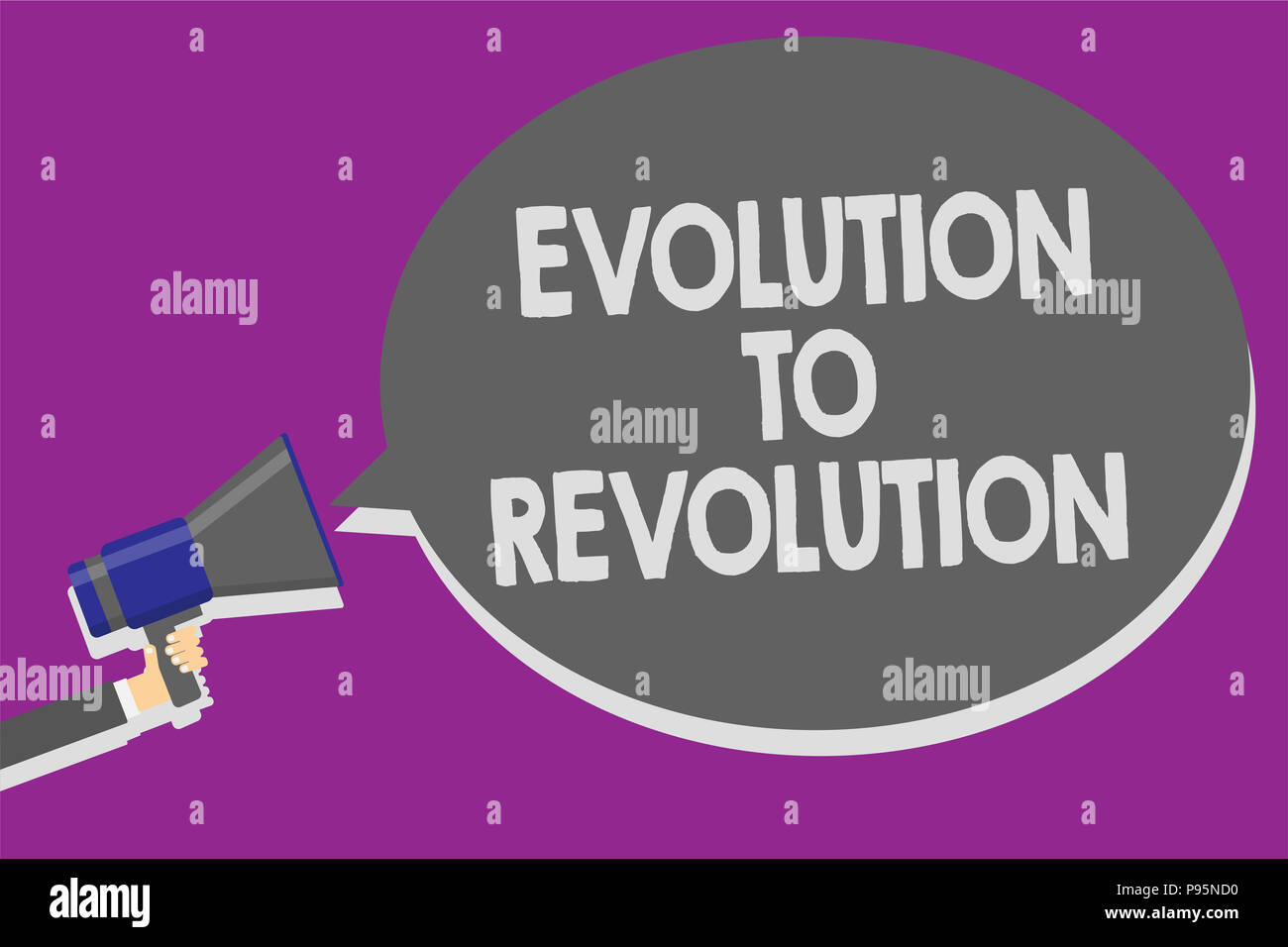 Handwriting Text Evolution To Revolution Concept Meaning Adapting To Way Of Living For Creatures And Humans Man Holding Megaphone Loudspeaker Speech Stock Photo Alamy
