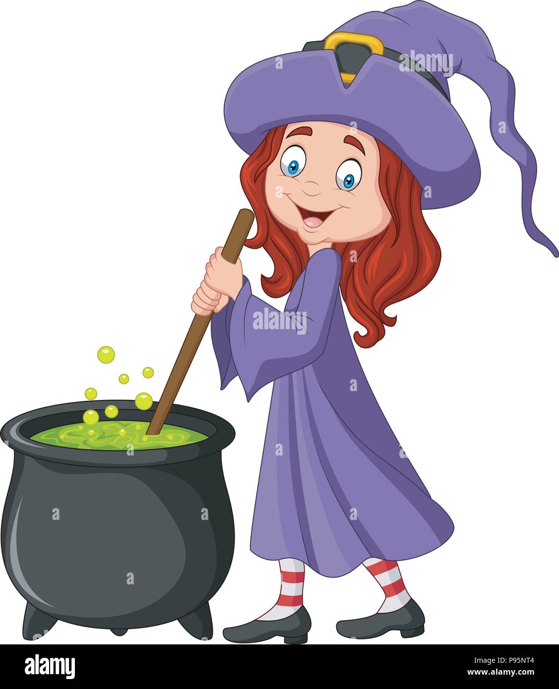 Cartoon little witch preparing potion Stock Vector