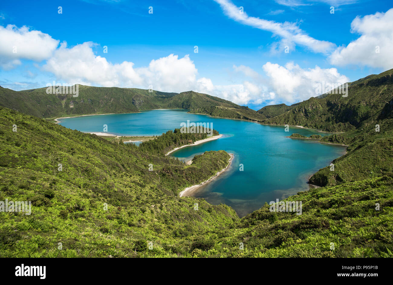 Panoramic view of Fogo lake in Sao Miguel Island, Azores, Portugal ...
