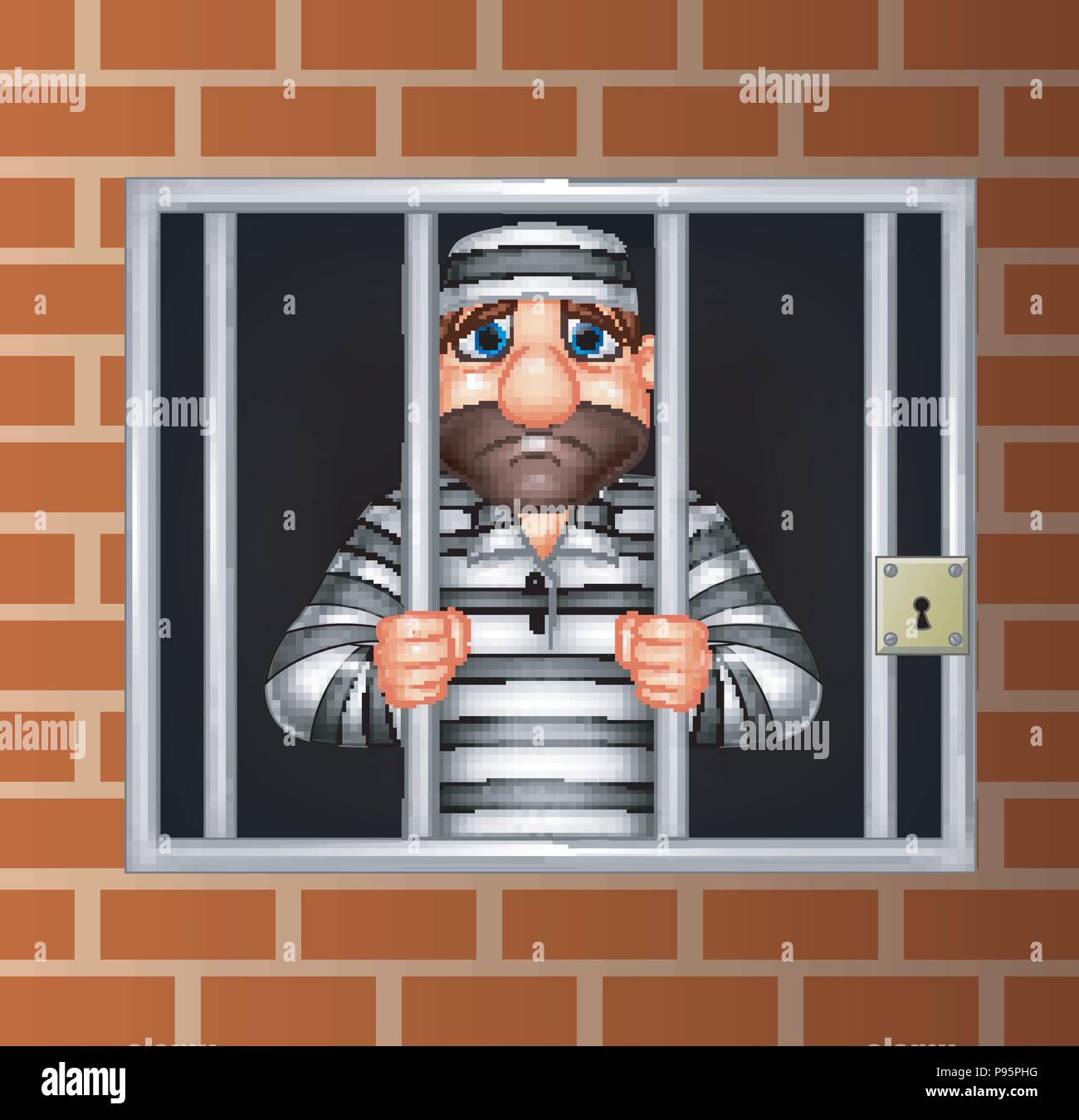 Cartoon criminal in jail Stock Vector