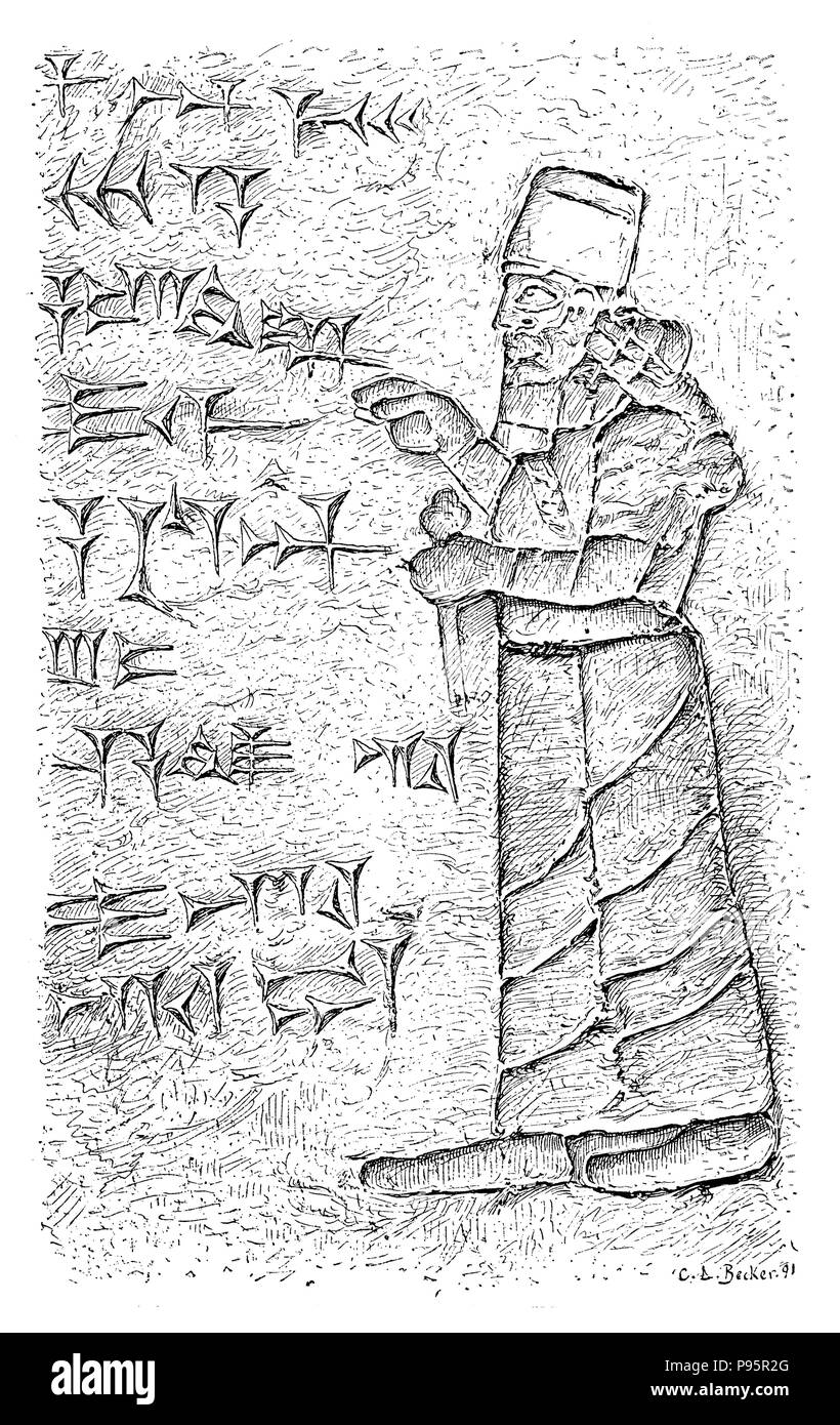 Tiglath Pileser I. rock relief from the source of the cave Gebenek -Gu;Tiglat Pilesar I. Rock relief from the spring cave of the Gebenek-Gu, 1899 Stock Photo