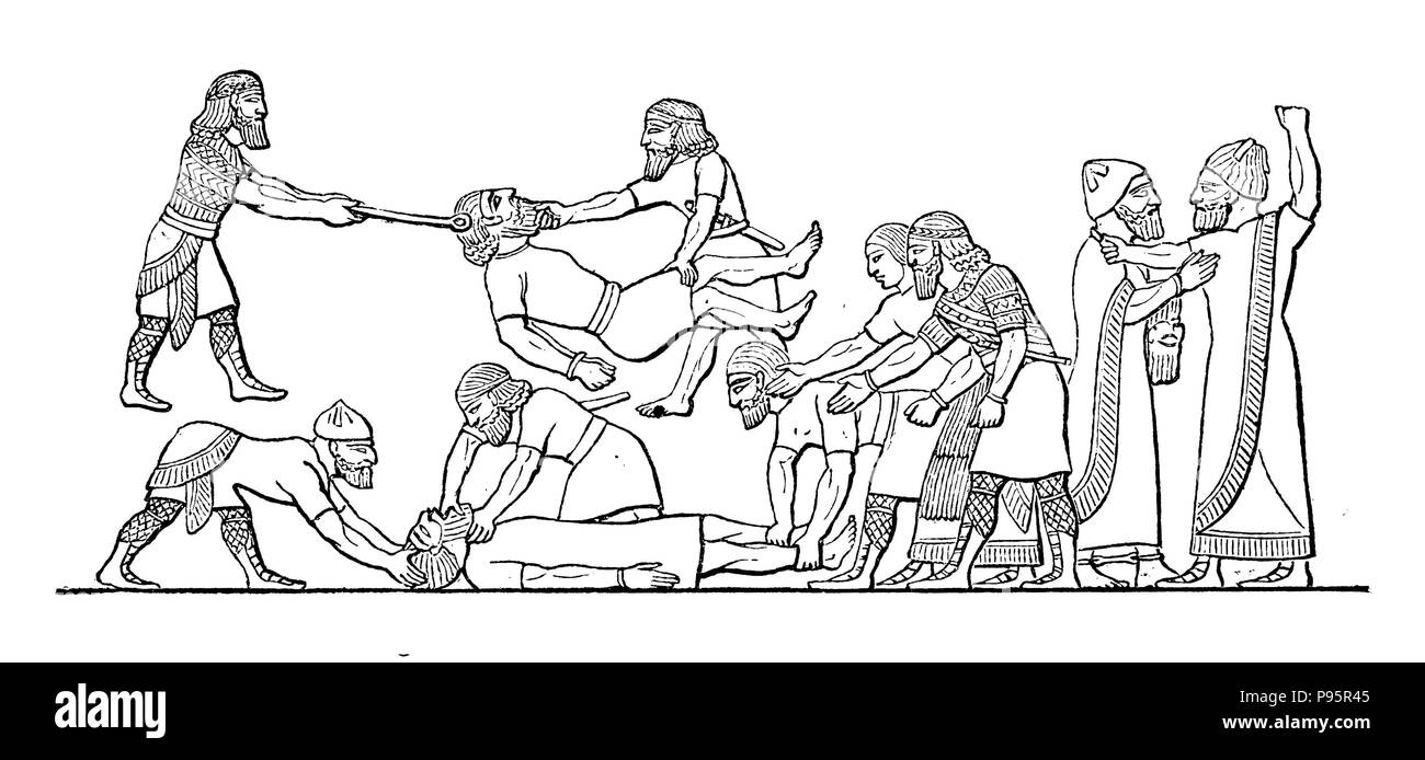Punishment of prisoners of war at the Assyrians. After the reliefs to