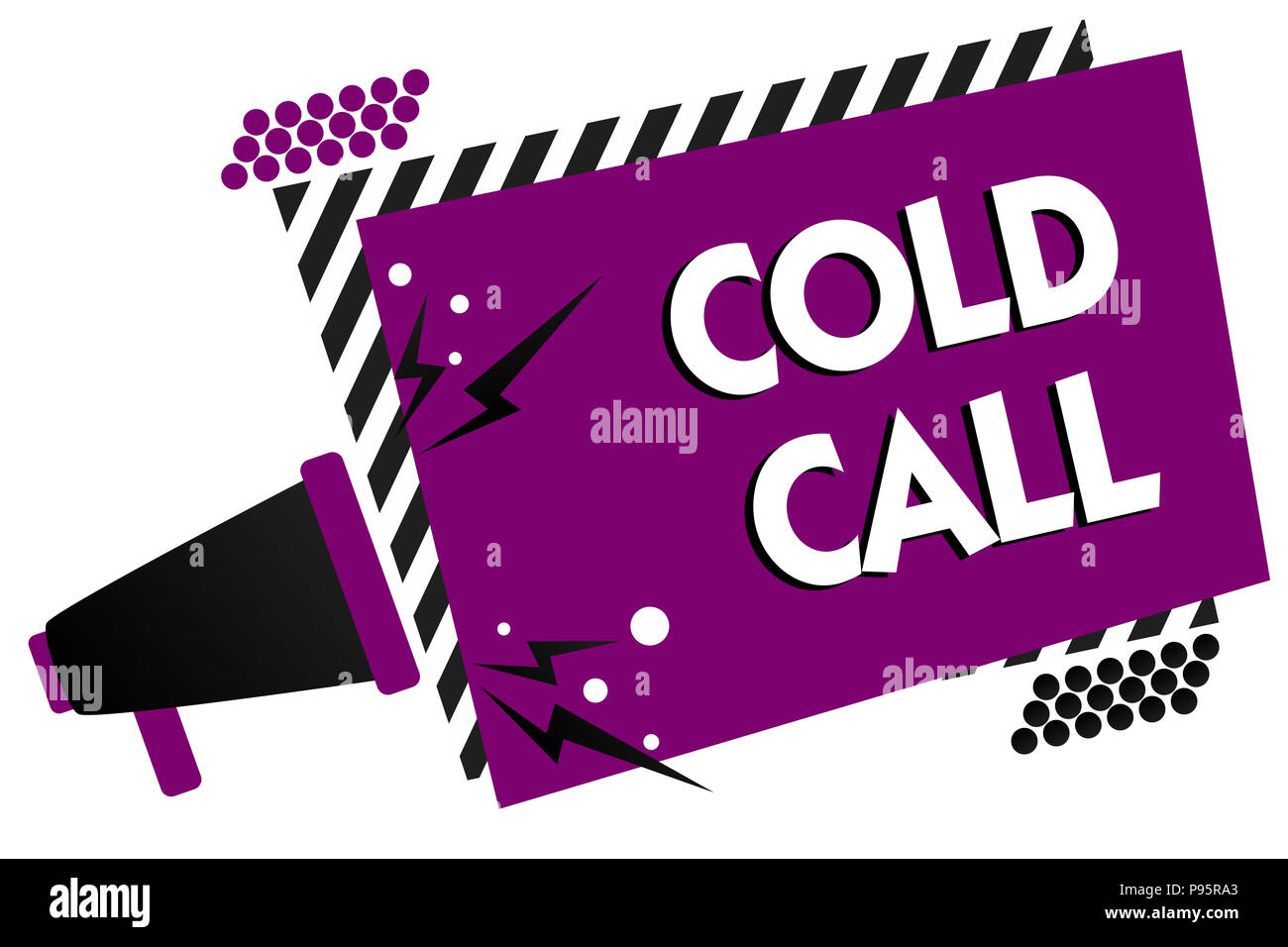 Conceptual hand writing showing Cold Call. Business photo text Unsolicited call made by someone trying to sell goods or services Megaphone loudspeaker Stock Photo