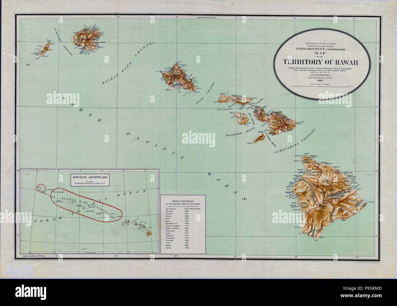 Map of the Territory of Hawaii 1909 Stock Photo