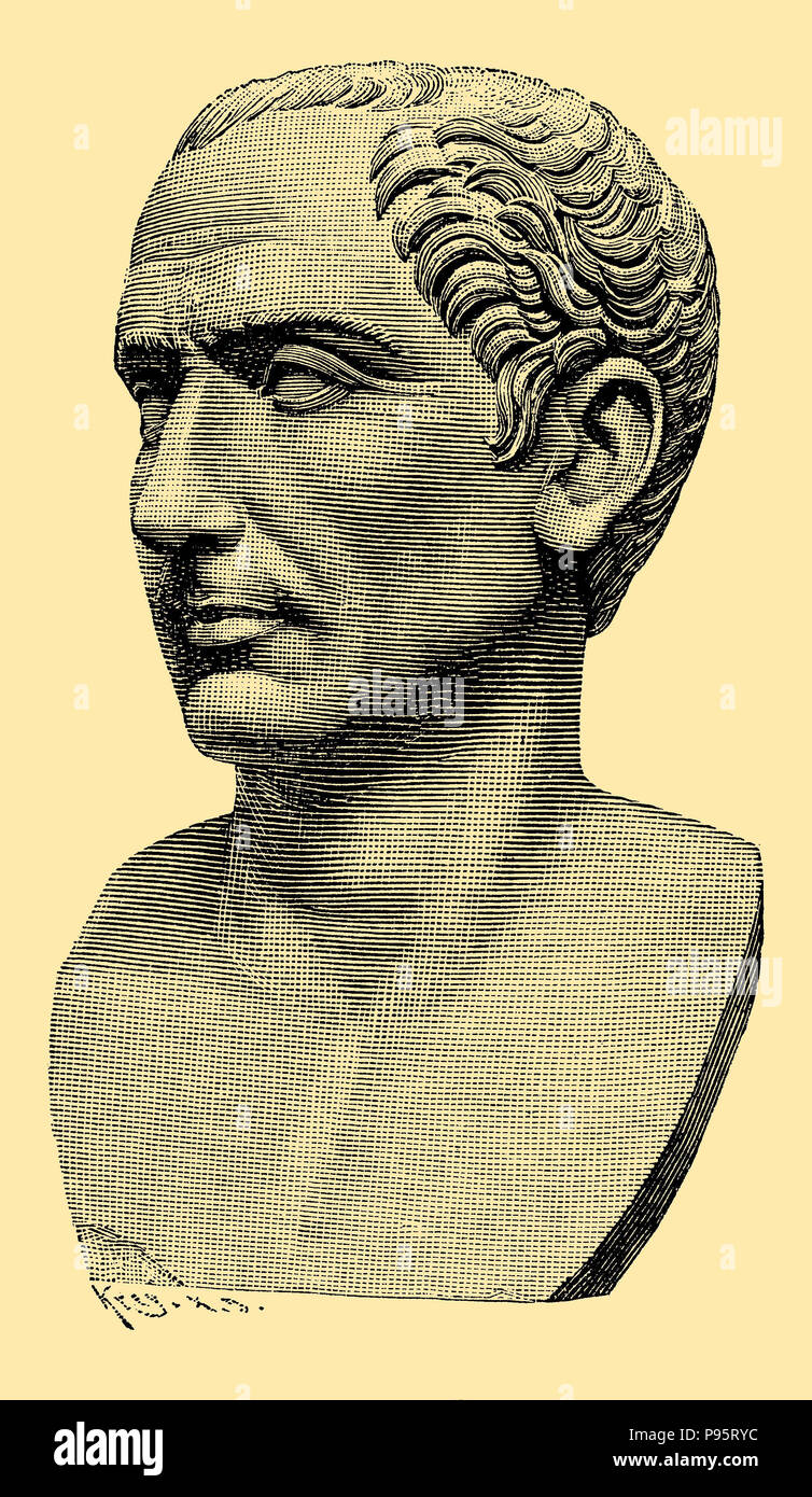 Gaius Julius Caesar (13 July 100 BC -.. March 15, 44 BC..), Roman statesman, military leader and author, adoptive father of Augustus, marble bust in the National Museum in Naples,   1899 Stock Photo