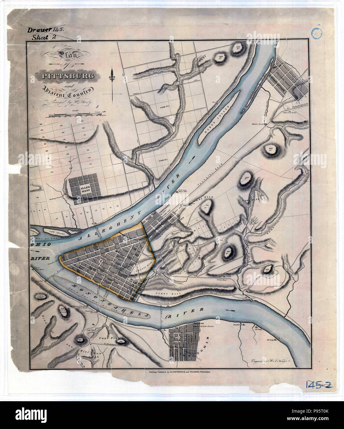 Plan of Pittsburg and Adjacent Country early map Stock Photo Alamy