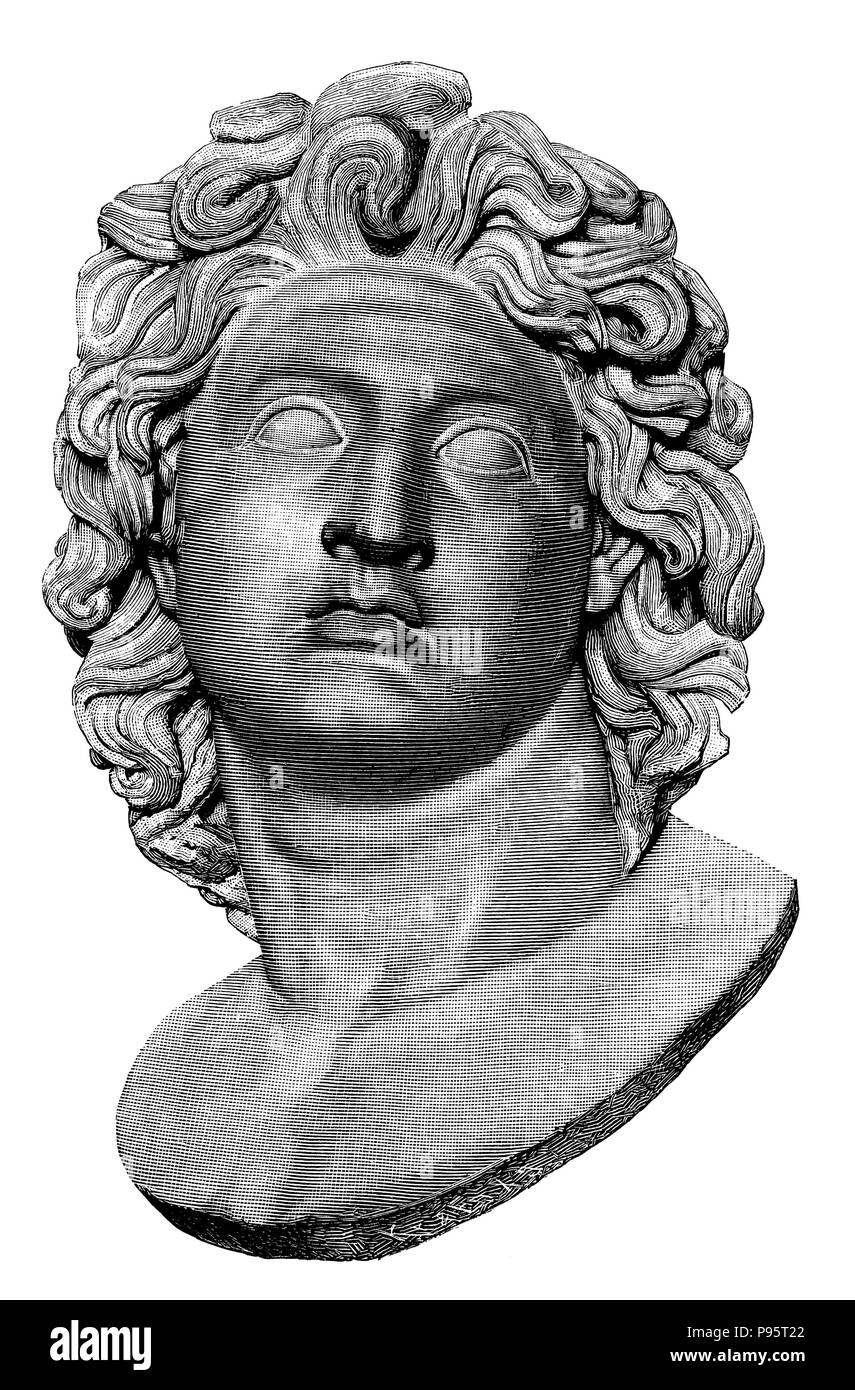 Alexander the Great. Portrait bust in the Capitoline Museum of Rome,   1899 Stock Photo