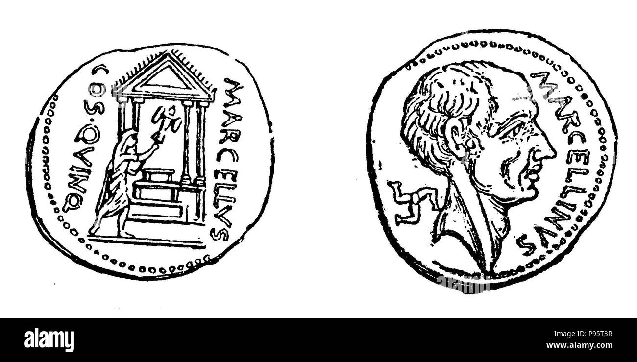 Portrait of M. Claudius Marcellus on a silver coin of the Lentulus