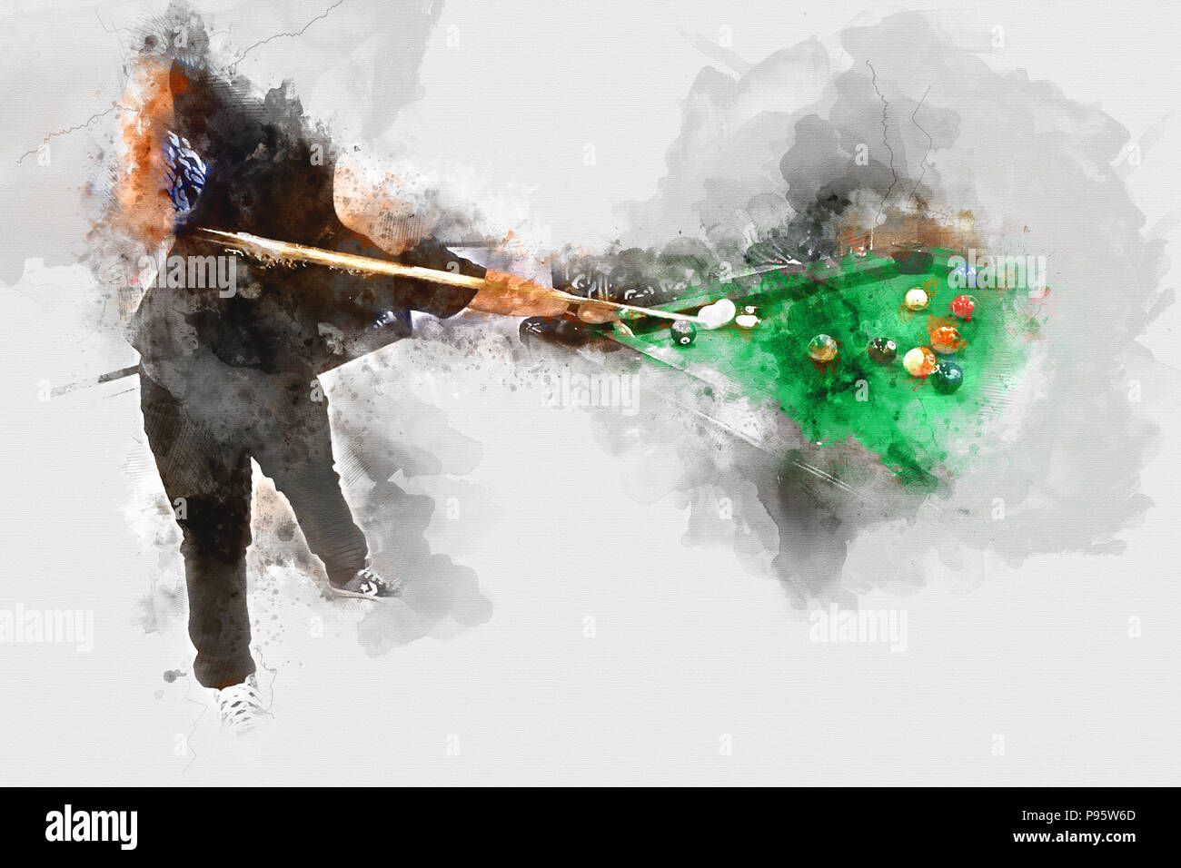 Abstract playing snooker on colorful watercolor painting background and ...