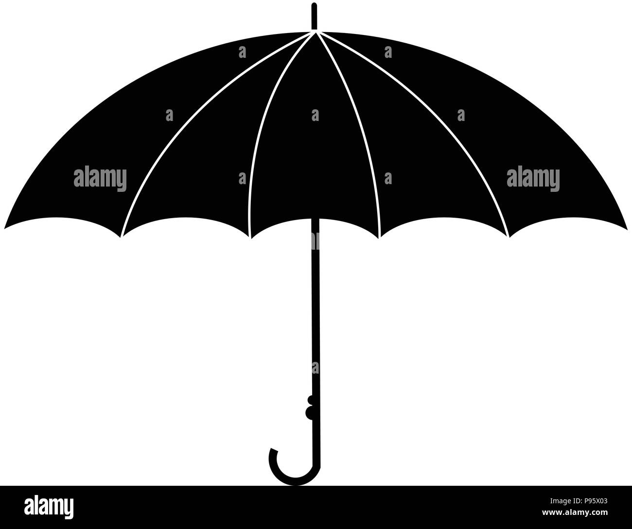 Vector black silhouette illustration of umbrella side view icon isolated on white background