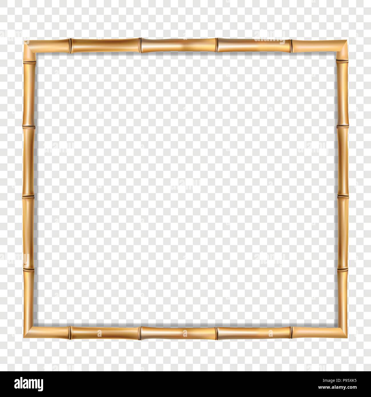 Square Brown Wooden Border Frame Made Of Realistic Brown Bamboo