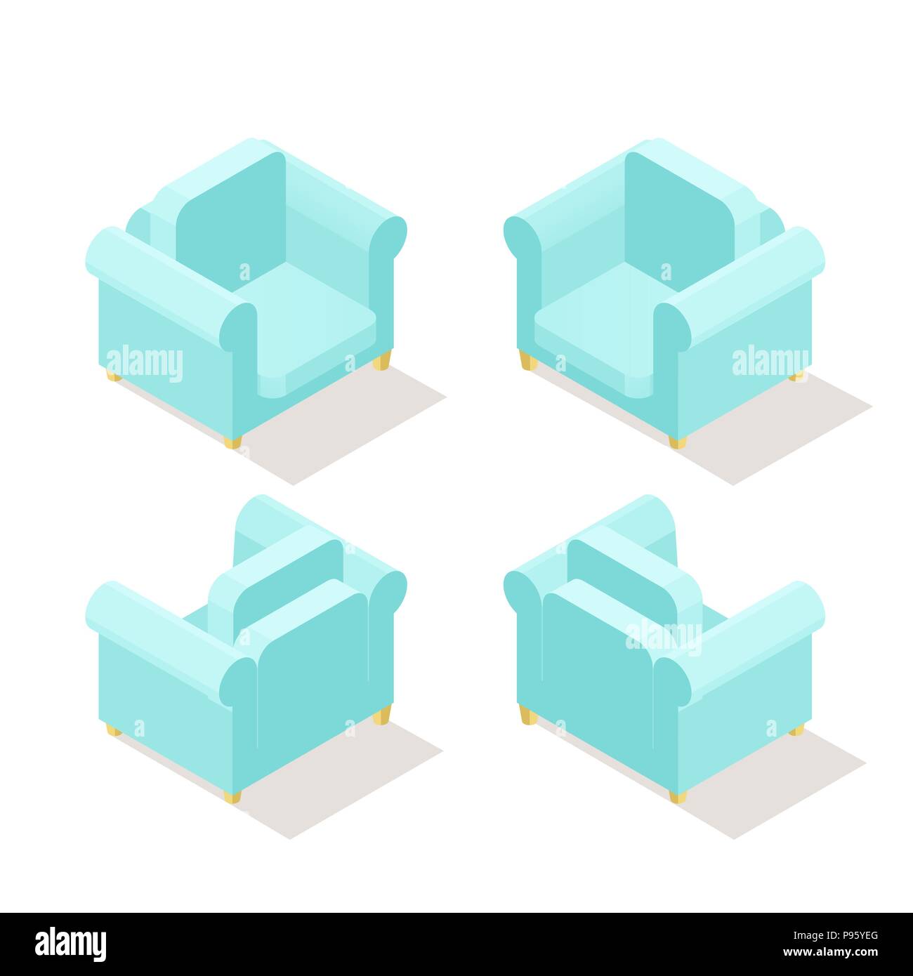 Low poly isometric armchair in different positions Stock Vector