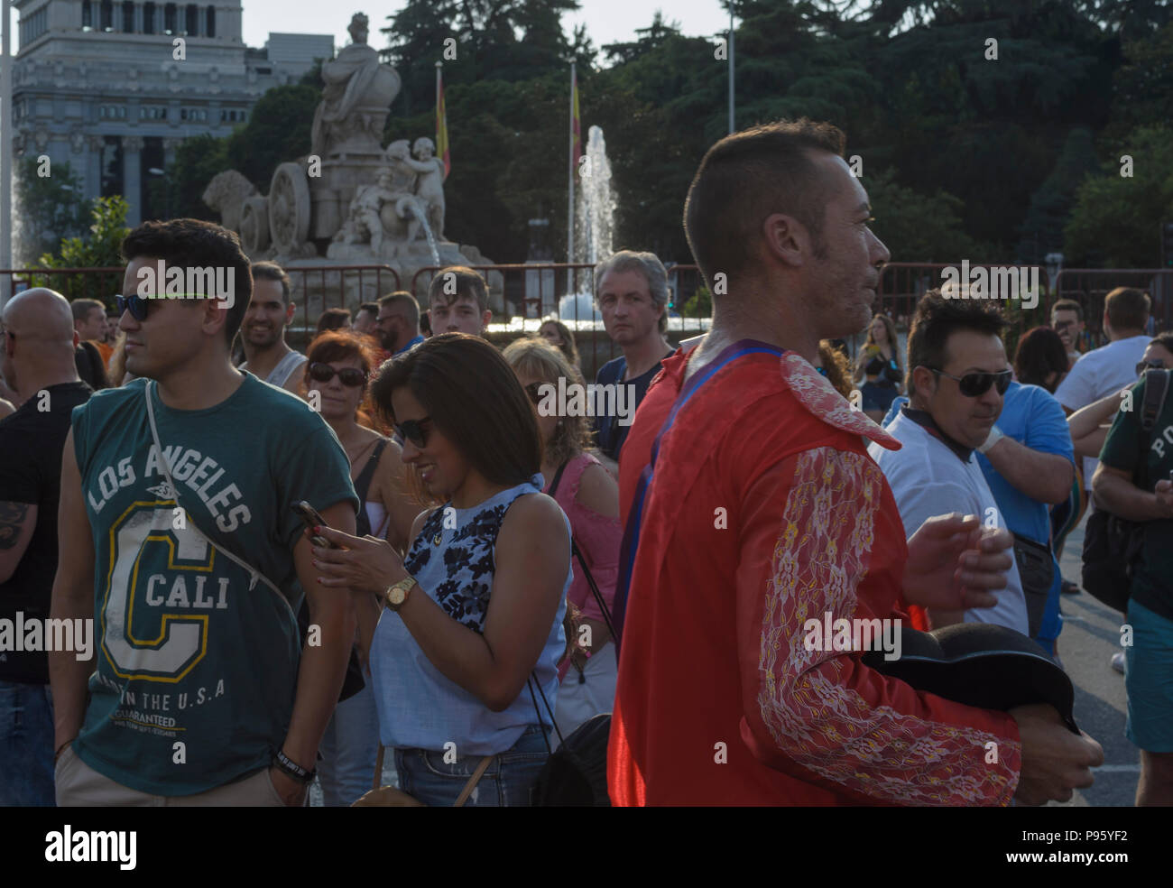 Madrid, Spain, 7 th July 2018.  Gay pride parade with participants in Cibeles square, 7 th July 2018, Madrid. Stock Photo