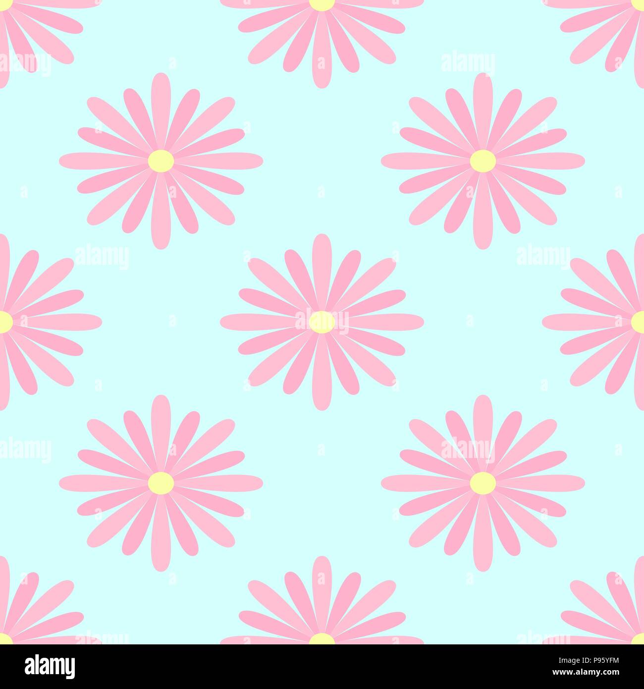Vector seamless pattern with pink flowers on blue background. Floral ...