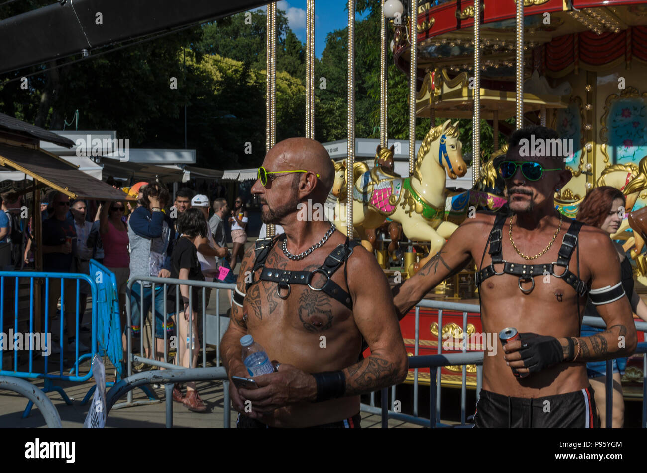Madrid, Spain, 7 th July 2018.  Gay pride parade with participants in Atocha square,7 th July 2018, Madrid. Stock Photo