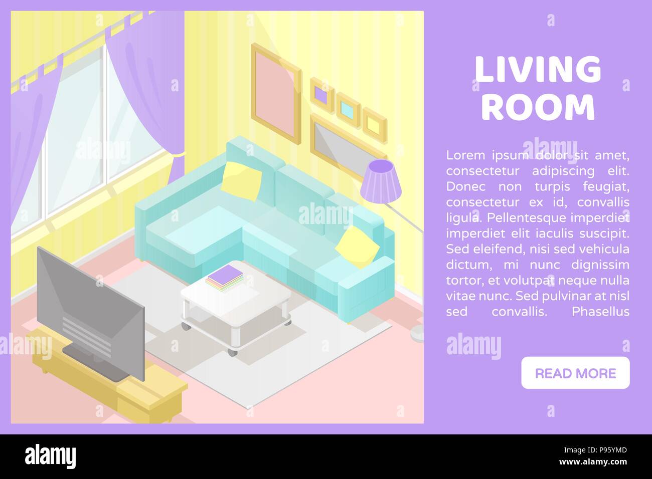 Vector isometric low poly cutaway interior illustartion. Living room ...