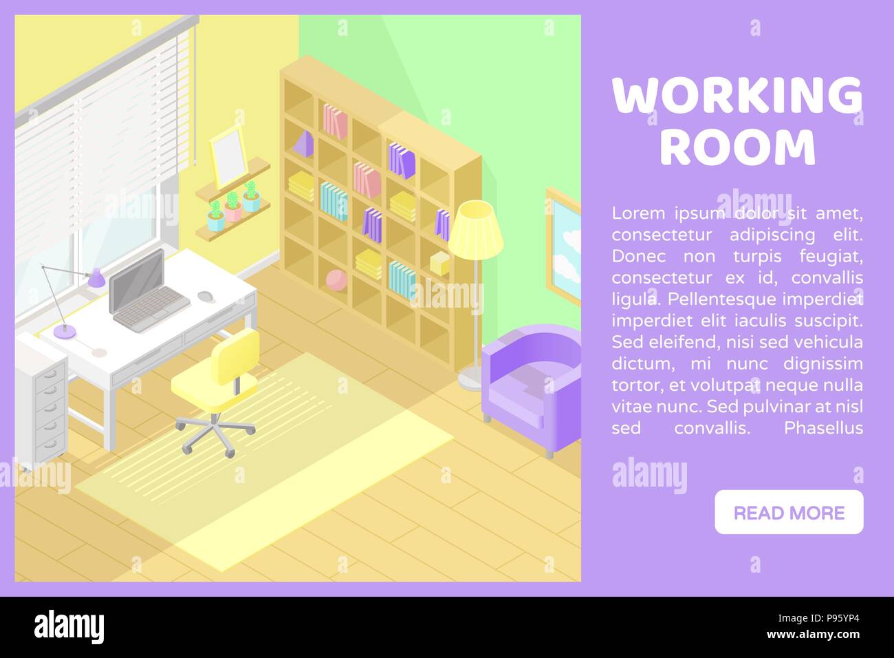 Vector isometric low poly cutaway interior illustartion. Working room ...
