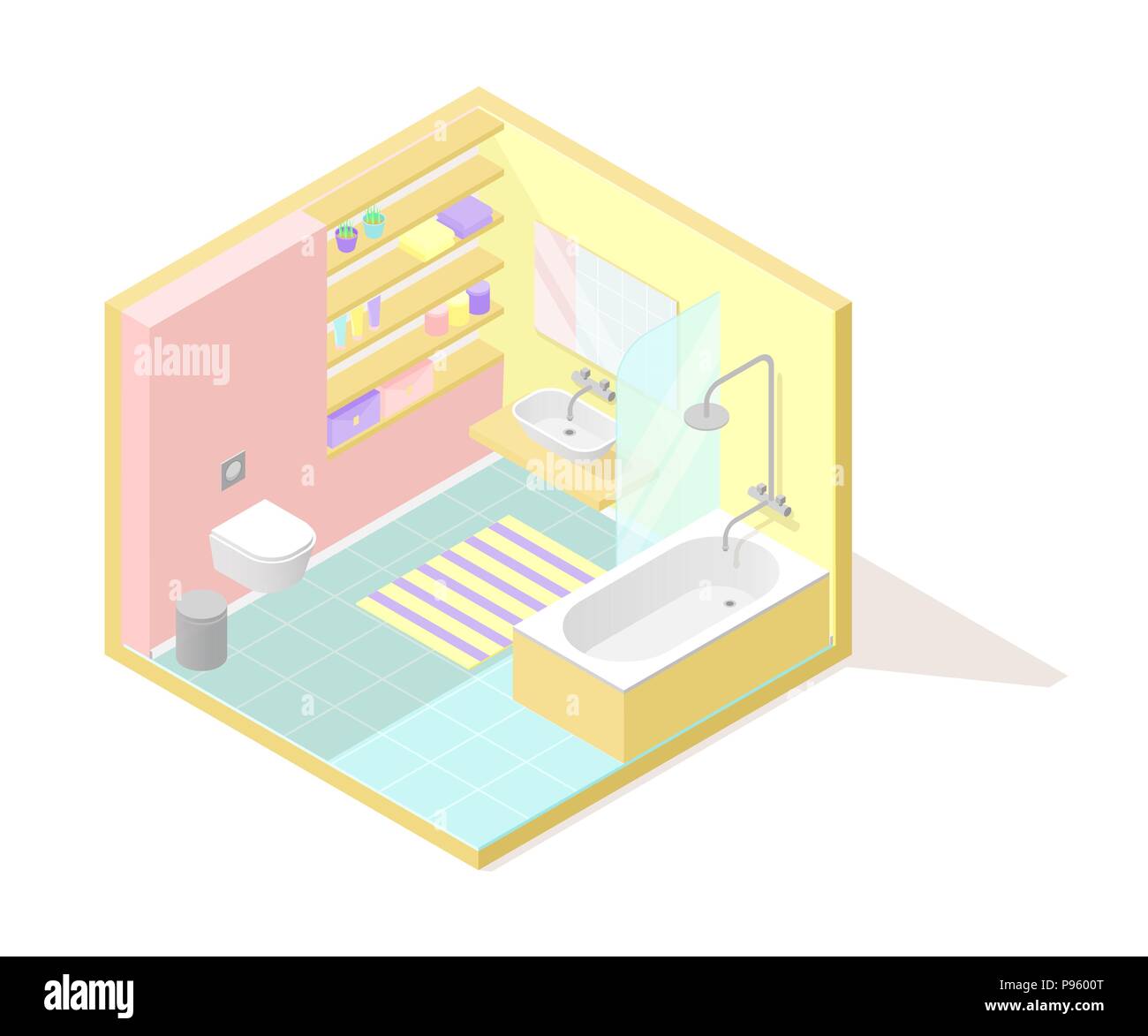 Vector isometric low poly cutaway interior illustartion. Bathroom Stock ...