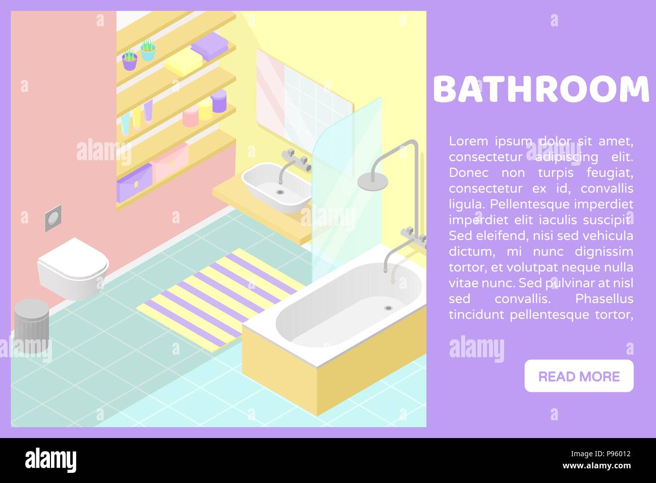 Vector isometric low poly cutaway interior illustartion. Bathroom ...